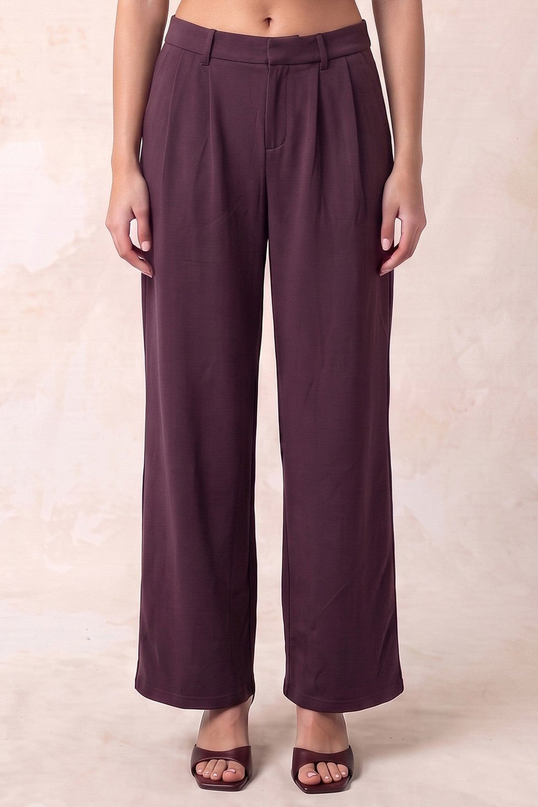 Plum Double Pleat Wide Leg Pants - STYLED BY ALX COUTUREPants