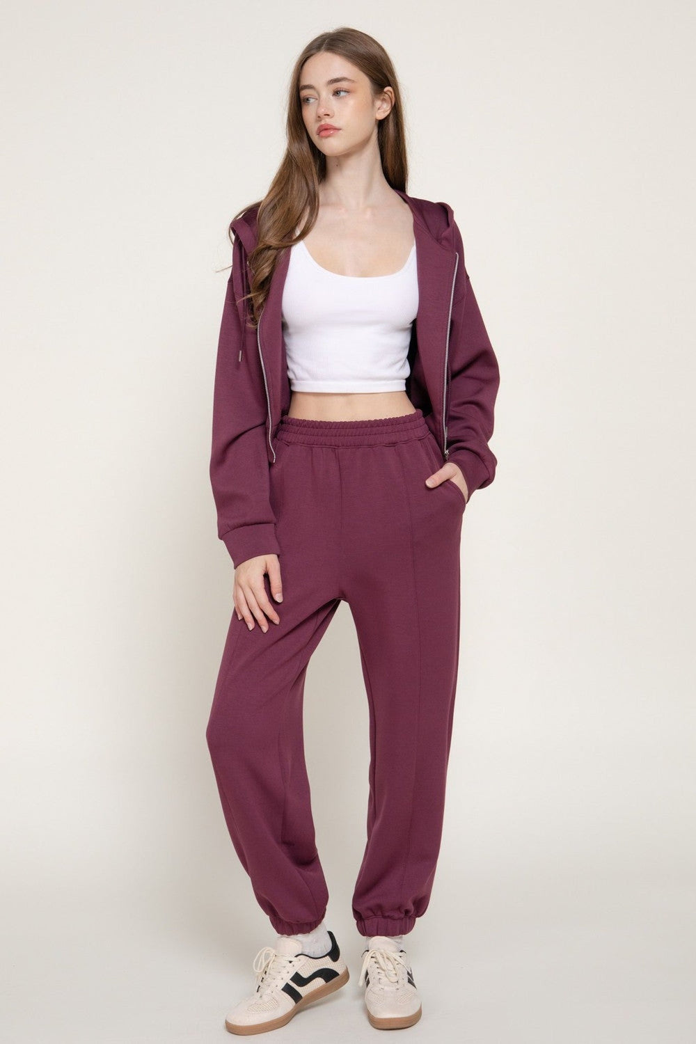 Plum Pintuck Soft Scuba Jogger Pants - STYLED BY ALX COUTUREPants