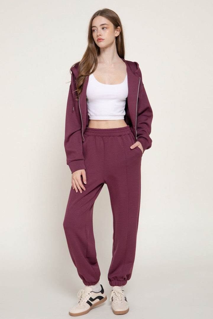 Plum Pintuck Soft Scuba Jogger Pants - STYLED BY ALX COUTUREPants