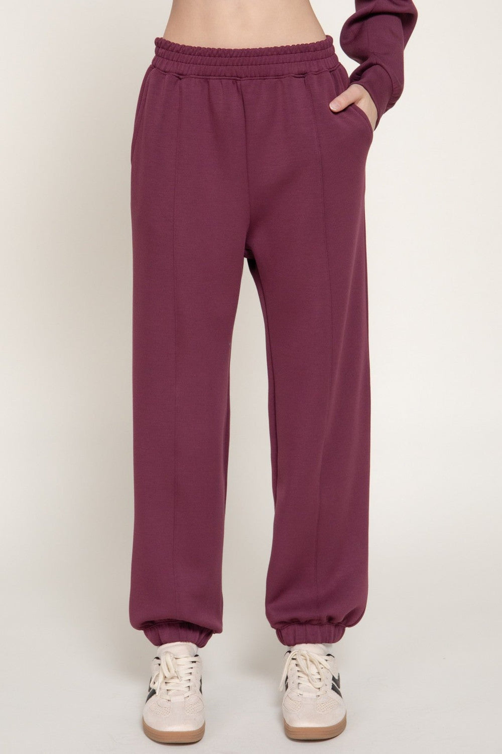 Plum Pintuck Soft Scuba Jogger Pants - STYLED BY ALX COUTUREPants
