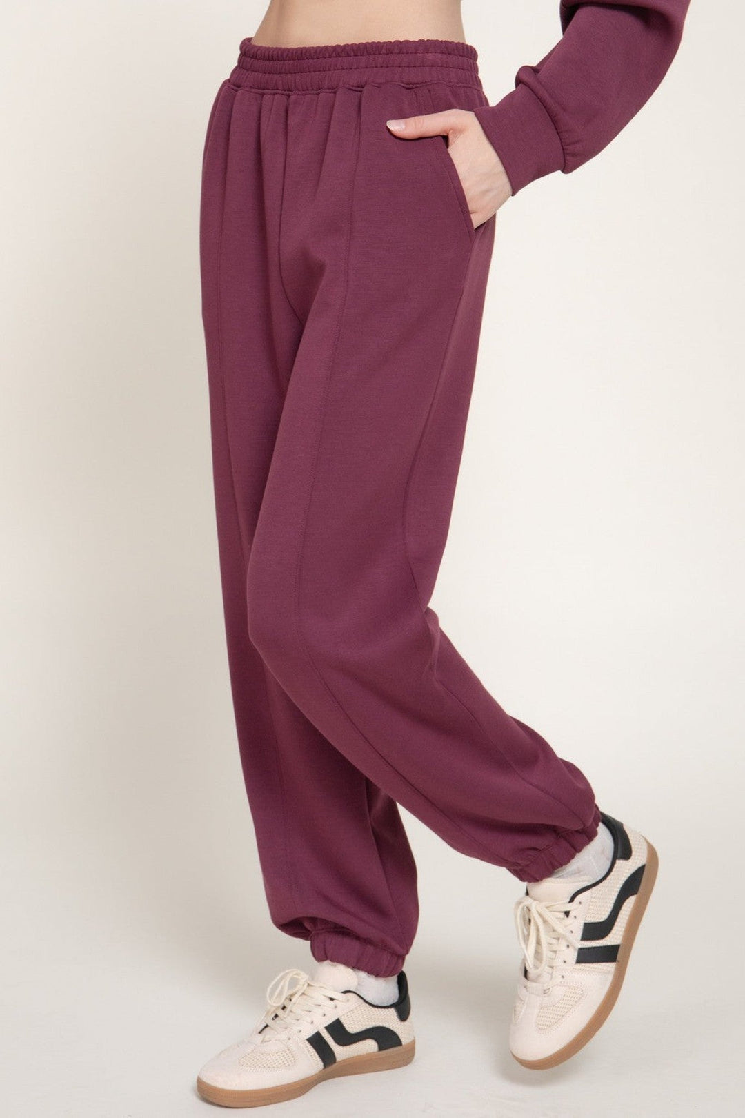 Plum Pintuck Soft Scuba Jogger Pants - STYLED BY ALX COUTUREPants