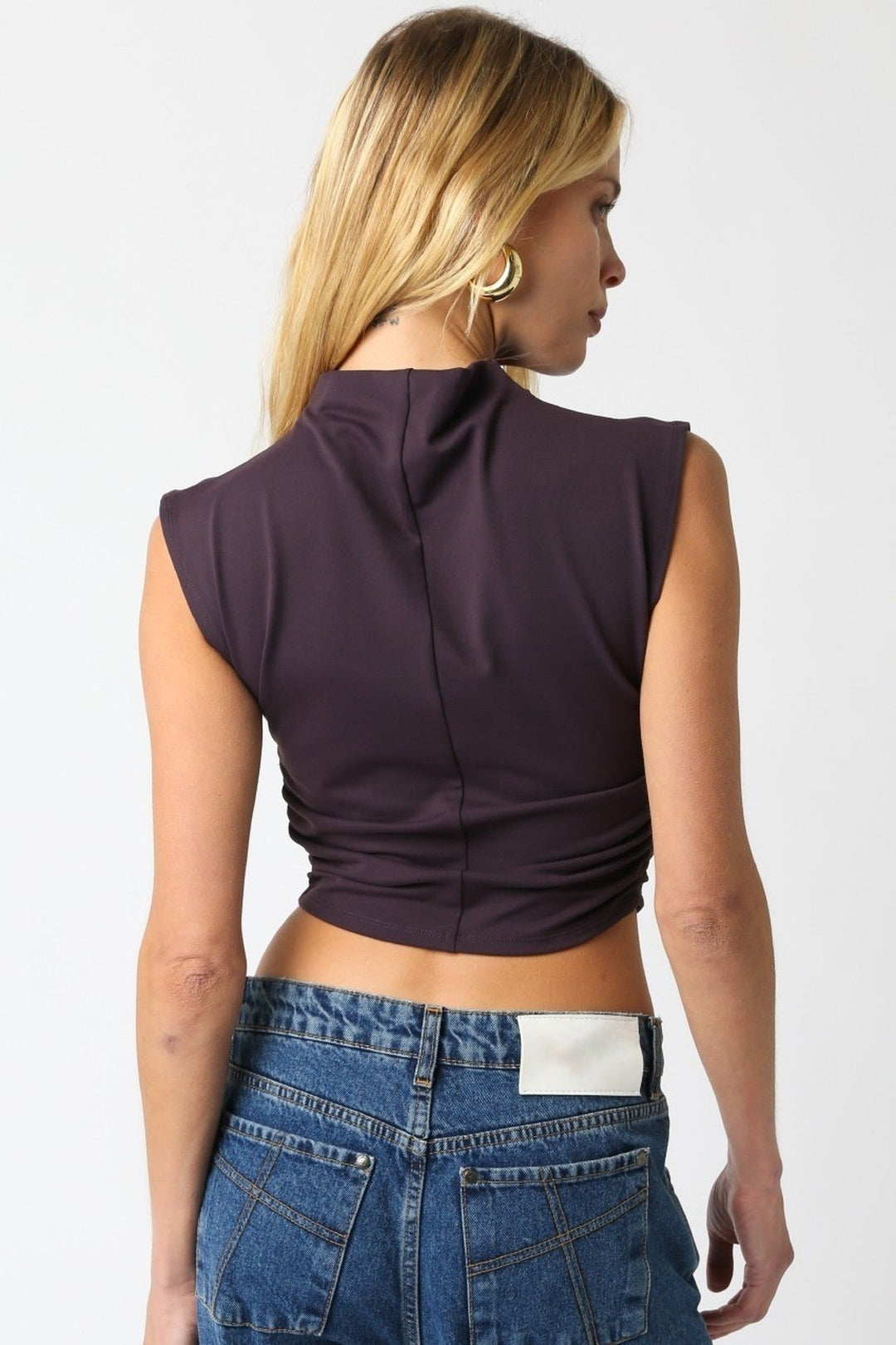 Plum Sarah Mock Neck Ruched Cropped Top - STYLED BY ALX COUTURETops