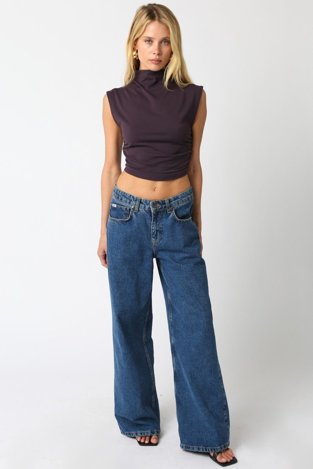 Plum Sarah Mock Neck Ruched Cropped Top - STYLED BY ALX COUTURETops