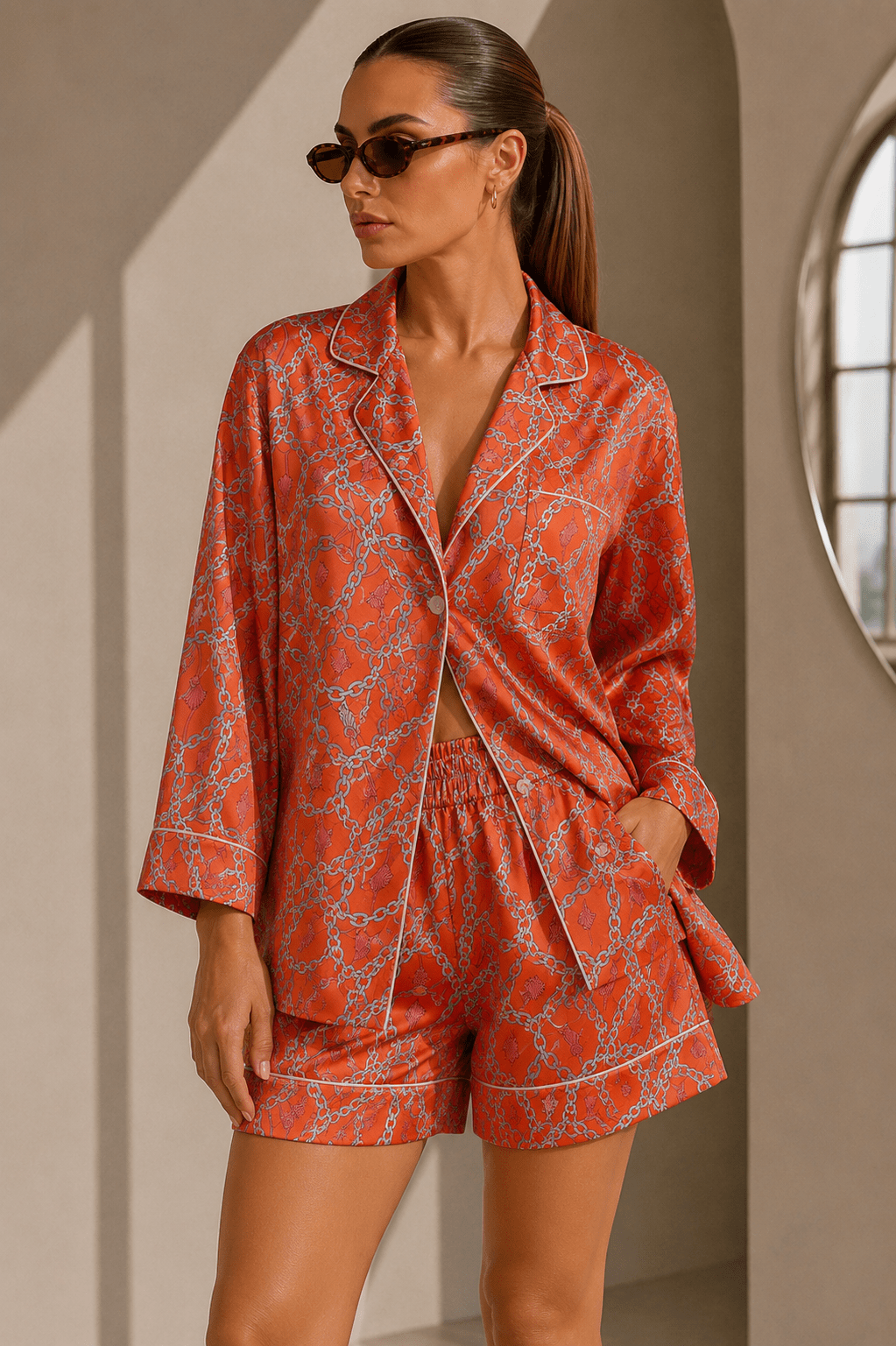 Printed Chain Satin Short Set - STYLED BY ALX COUTUREDresses