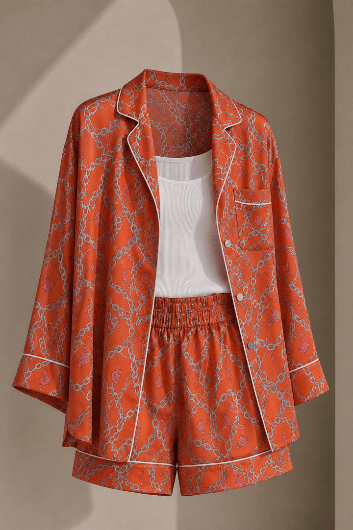 Printed Chain Satin Short Set - STYLED BY ALX COUTUREDresses
