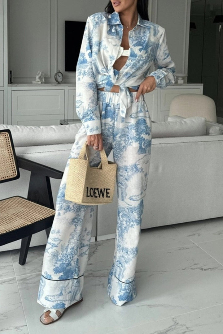 Printed Long - Sleeved Shirt Straight - Leg Pants Lounge Set - STYLED BY ALX COUTUREOutfit Sets