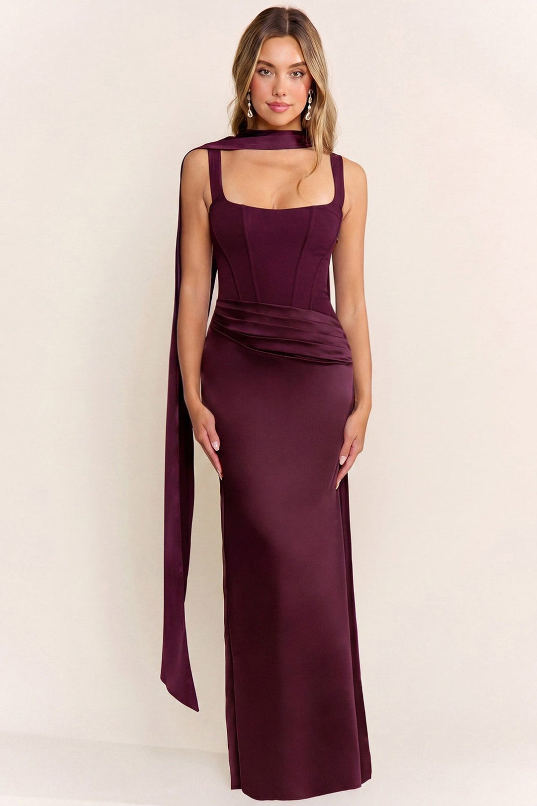 Purple Corset Sleeveless Maxi Dress with Matching Scarf - STYLED BY ALX COUTUREDresses