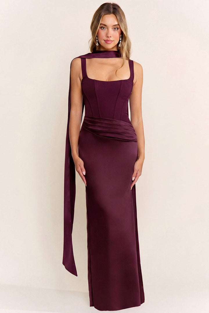 Purple Corset Sleeveless Maxi Dress with Matching Scarf - STYLED BY ALX COUTUREDresses