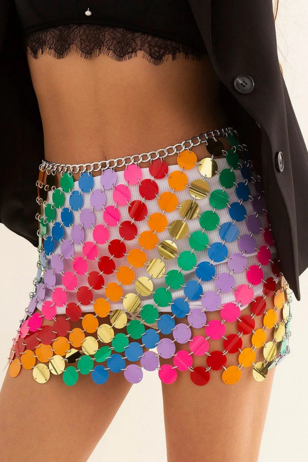 Rainbow sequin disco mini skirt from STYLED BY ALX