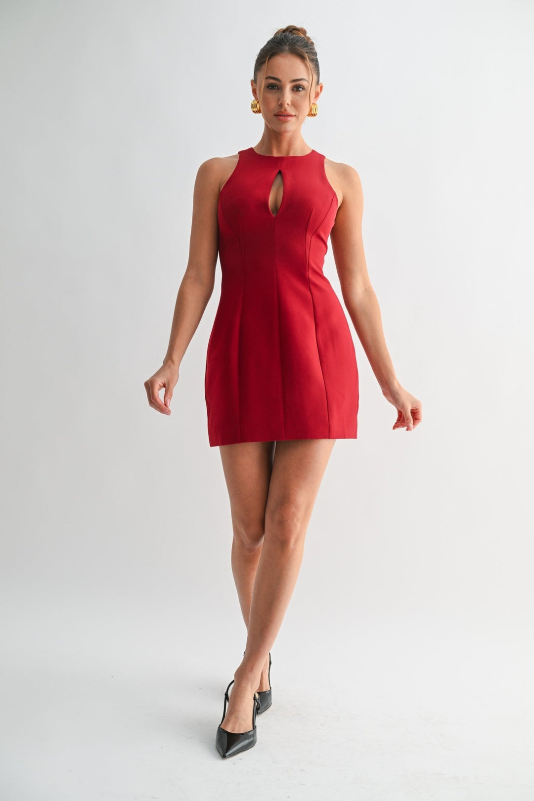 Red Keyhole Cutout Mini Dress