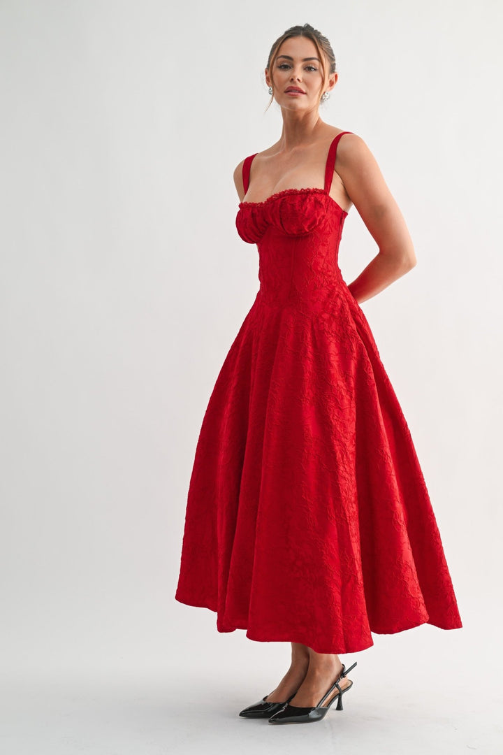 Red Fleur Corset Midi Dress - STYLED BY ALX COUTUREDresses