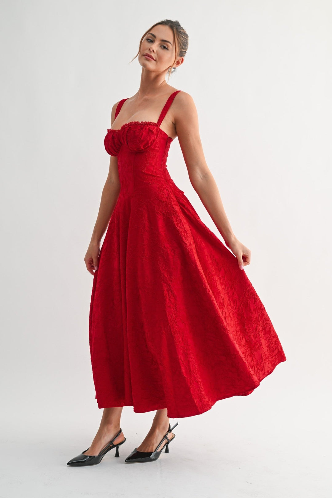 Red Fleur Corset Midi Dress - STYLED BY ALX COUTUREDresses