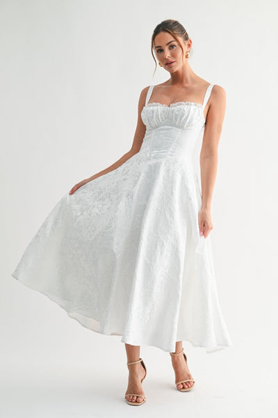 White Fleur Corset Midi Dress