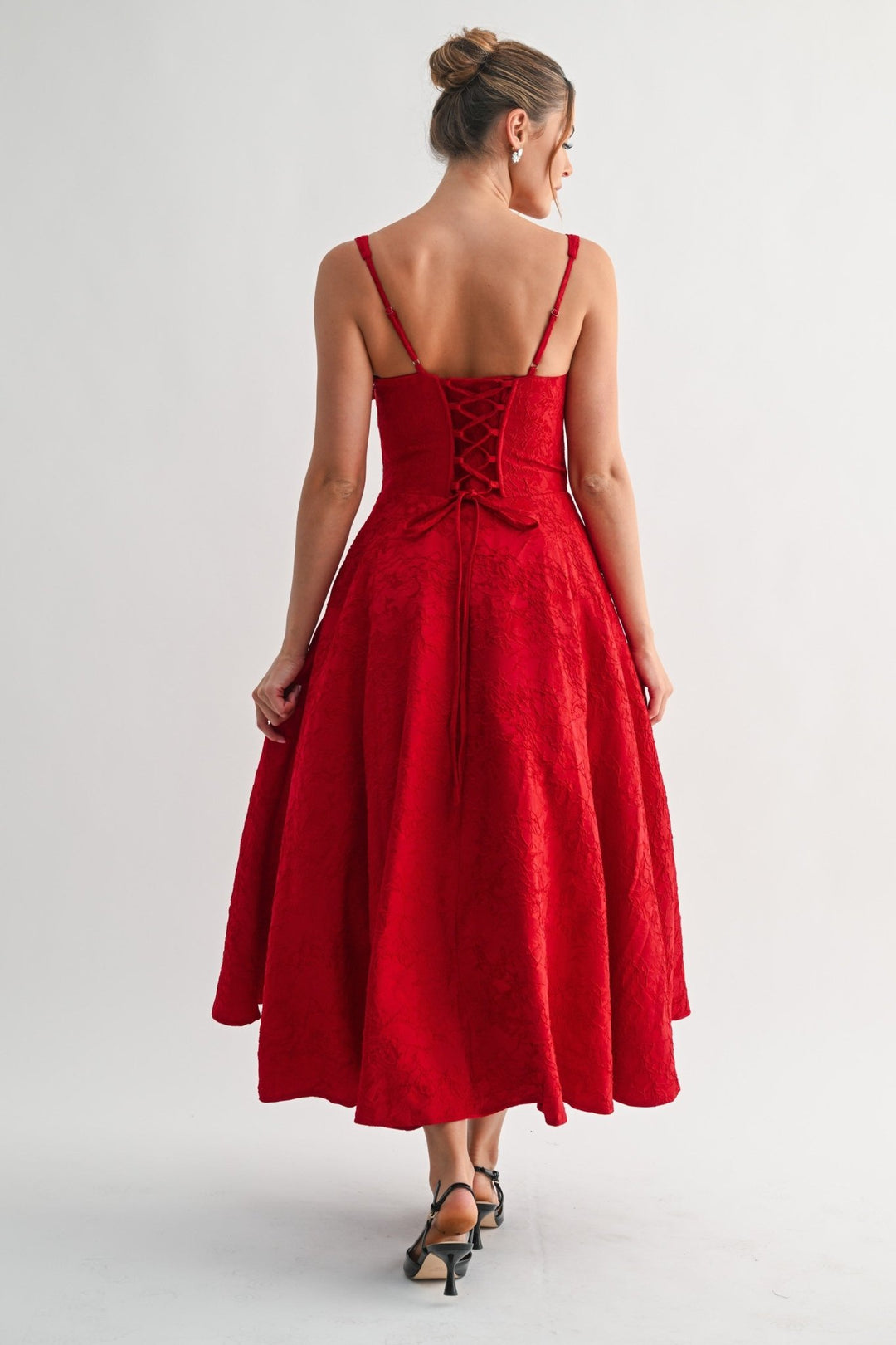 Red Fleur Corset Midi Dress - STYLED BY ALX COUTUREDresses