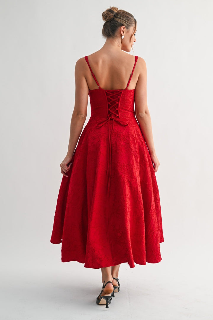 Red Fleur Corset Midi Dress - STYLED BY ALX COUTUREDresses