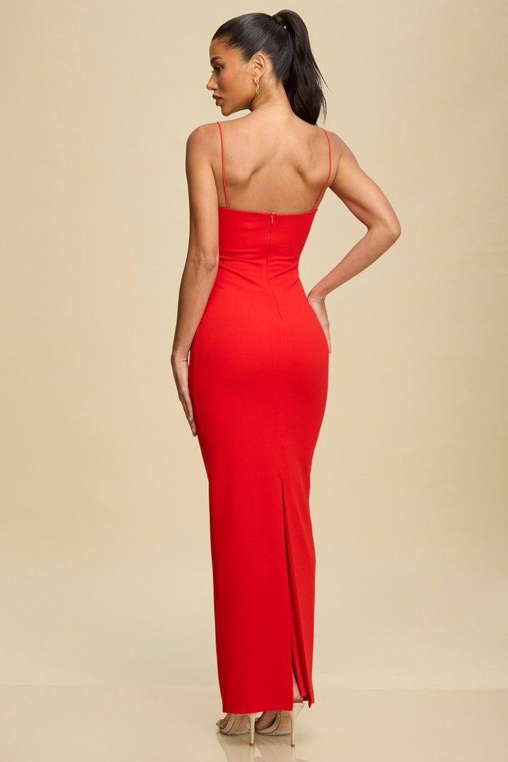Red Front Twist Strappy Long Dress Red Front Twist Strappy Long Dress