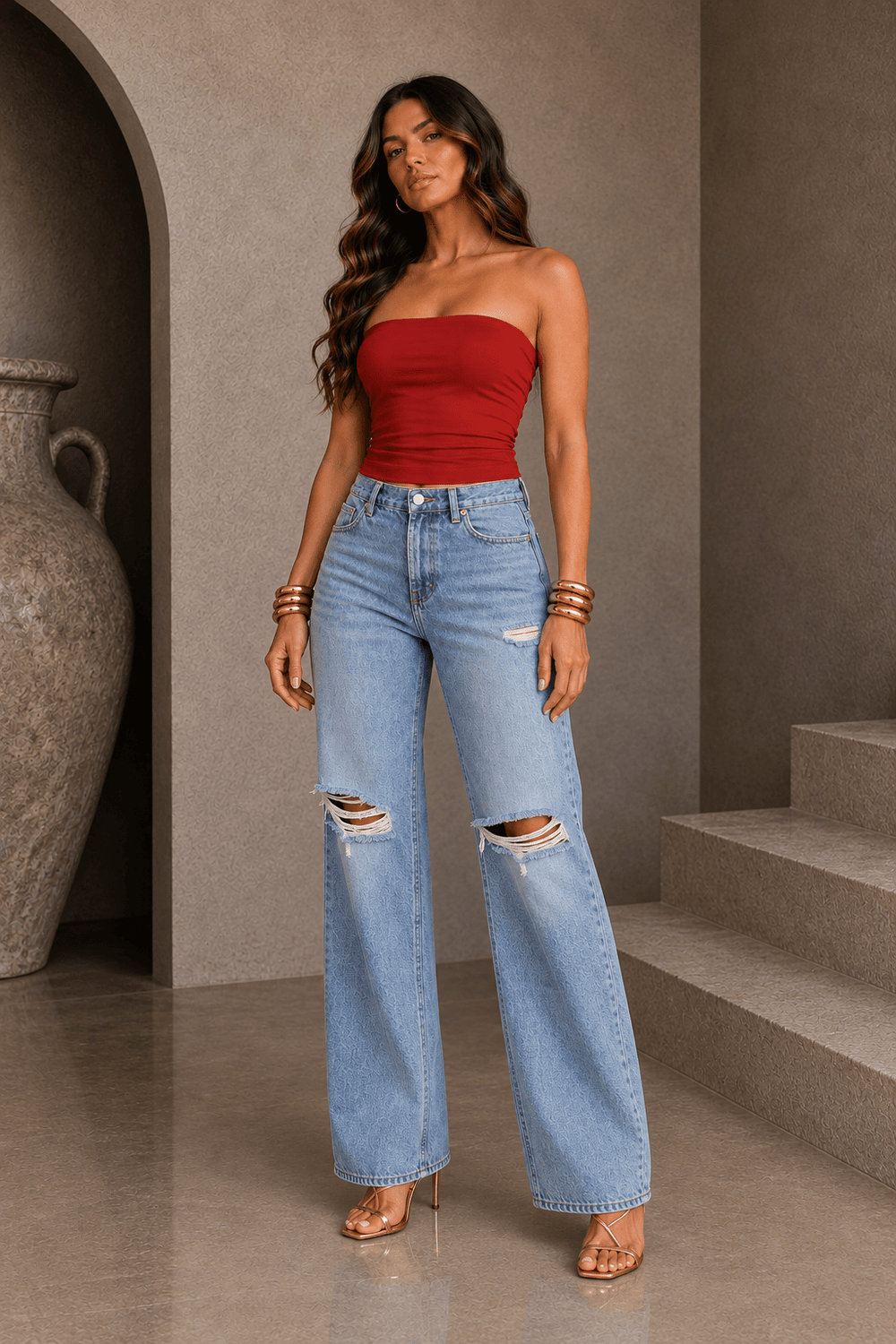 Red Rust Seamless Tube Top - STYLED BY ALX COUTUREShirts & Tops
