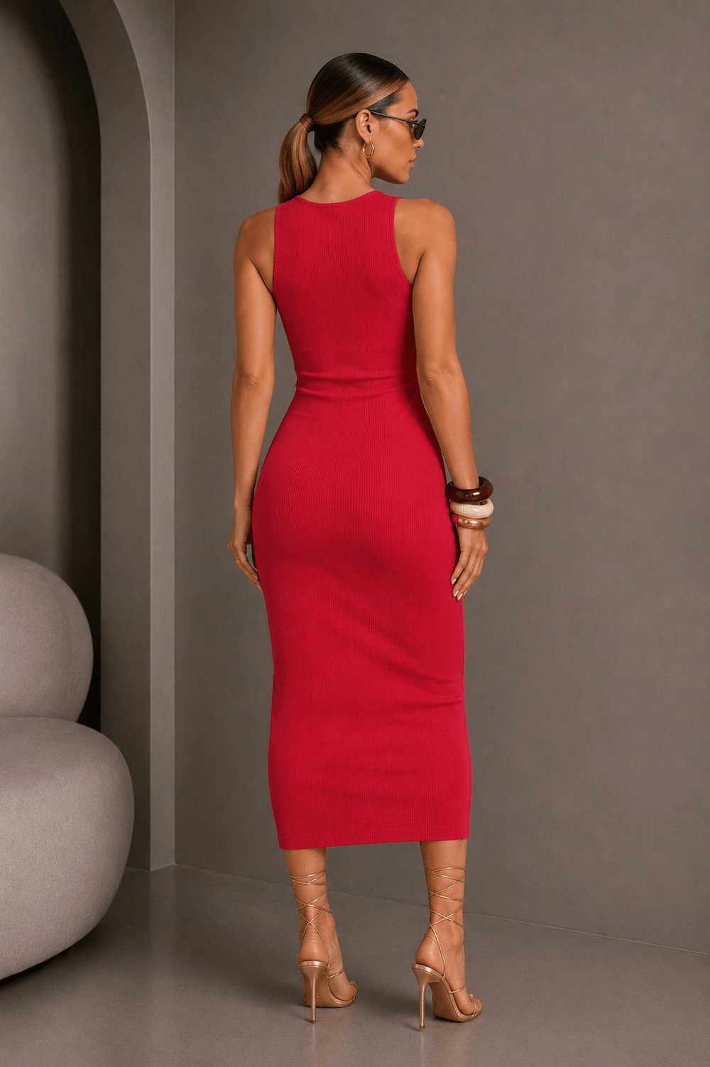Red Sleeveless Cut - out Front Midi Dress - STYLED BY ALX COUTUREDresses