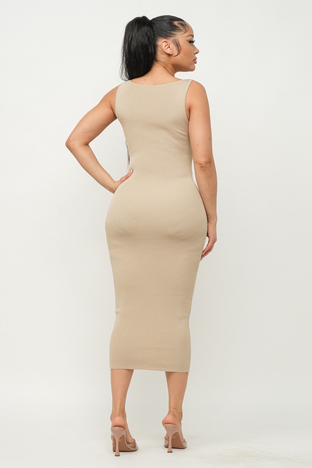 Red Sleeveless Cut-Out Front Midi Dress Red Sleeveless Cut-Out Front Midi Dress