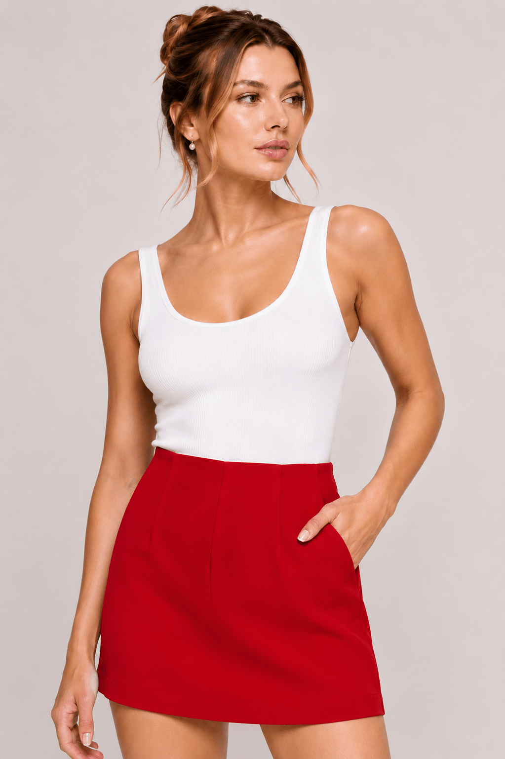 Red Solid High Waisted Mini Skort - STYLED BY ALX COUTURESKIRTS
