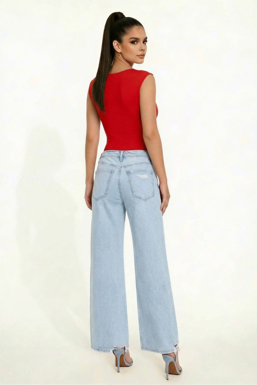 Red Square Neck Sleeveless Bodysuit - STYLED BY ALX COUTUREBodysuits