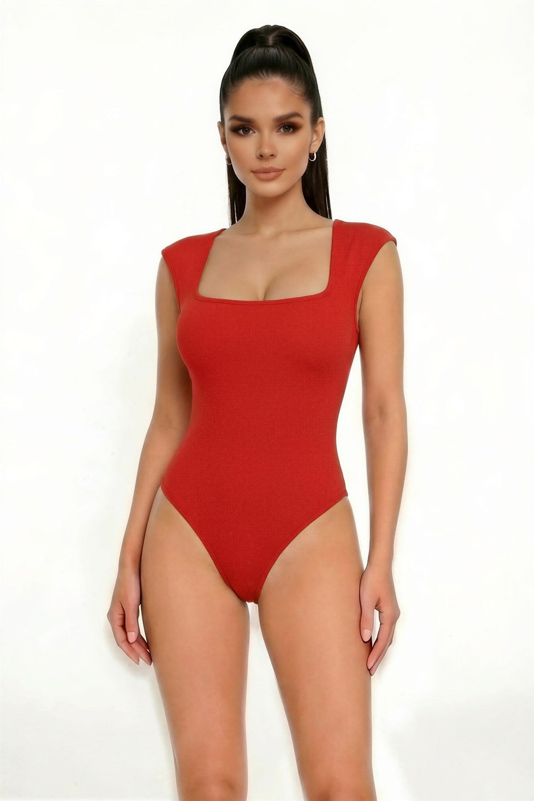 Red Square Neck Sleeveless Bodysuit - STYLED BY ALX COUTUREBodysuits