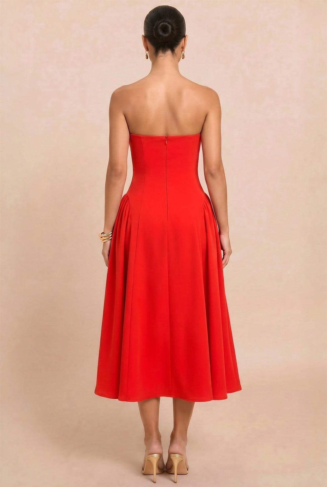 Red Strapless Peplum Midi Dress - STYLED BY ALX COUTUREDresses