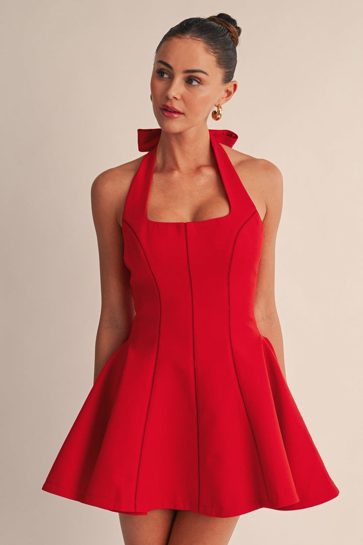 Red Veloure Bow Dress - STYLED BY ALX COUTUREDresses