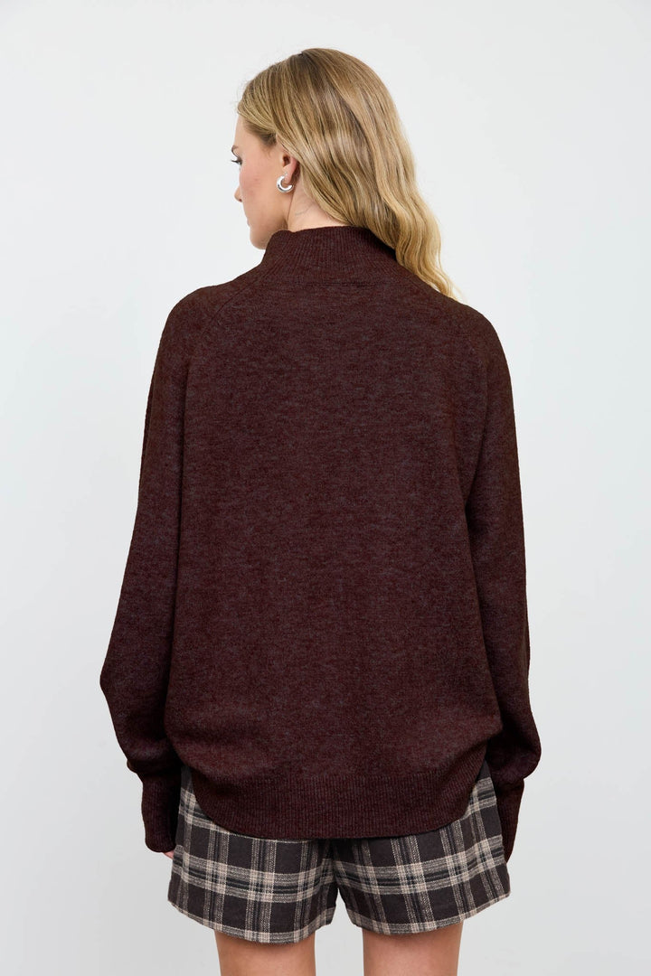 Red Wood Center Seam Mock Neck Relaxed Pullover Sweater - STYLED BY ALX COUTURESweaters