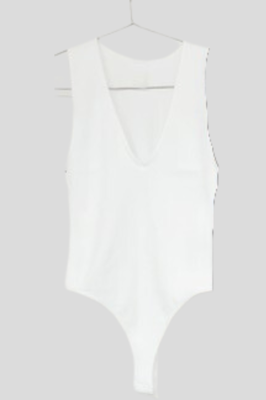 STYLED BY ALX COUTURE MIAMI BOUTIQUE White V Plunge Ribbed Tank Bodysuit