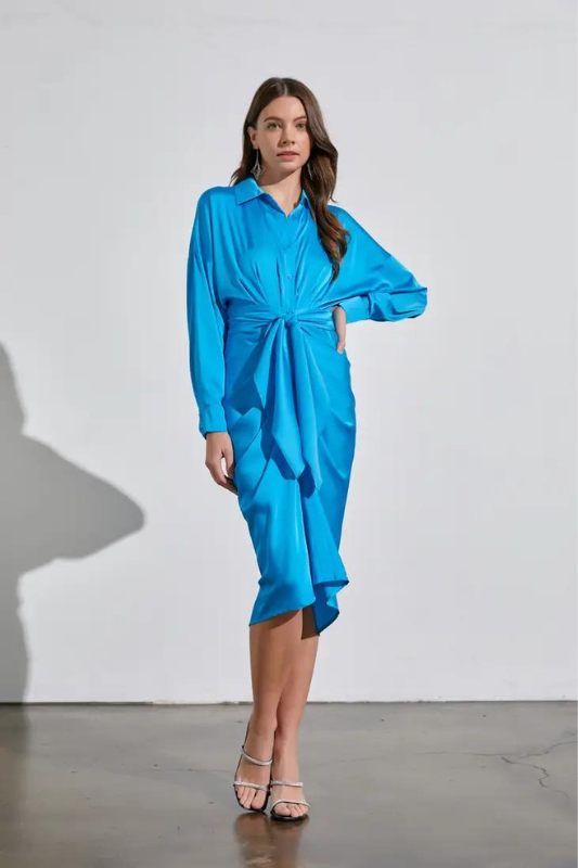 STYLED BY ALX COUTURE MIAMI BOUTIQUE Hawaiian Ocean Collar Button Down Front Tie Dress *PRE*