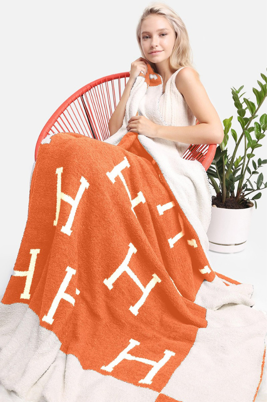 STYLED BY ALX COUTURE MIAMI BOUTIQUE Orange Microfiber Cozy Home Blanket