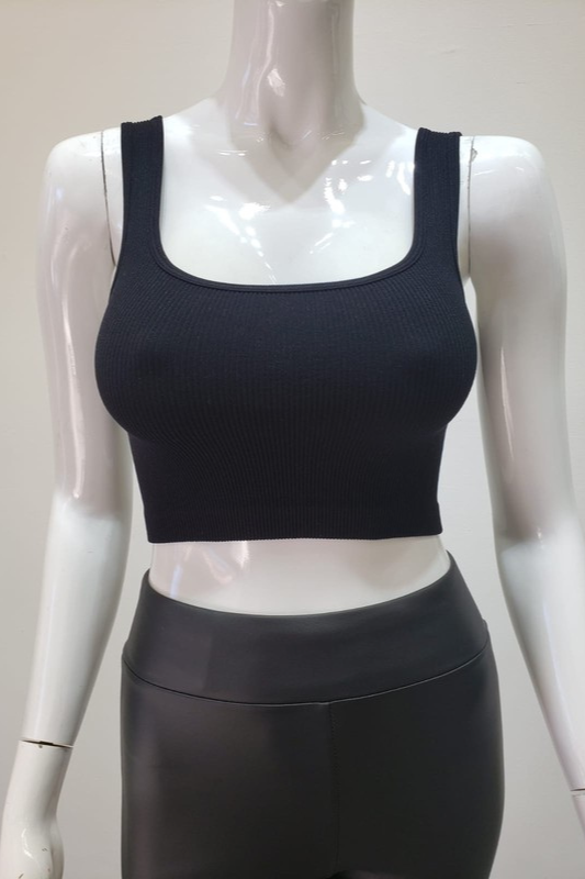 STYLED BY ALX COUTURE MIAMI BOUTIQUE Black Ribbed Scoop Neck Seamless Crop Top