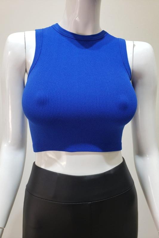 STYLED BY ALX COUTURE MIAMI BOUTIQUE Royal Blue Ribbed Sleeveless Crop Top