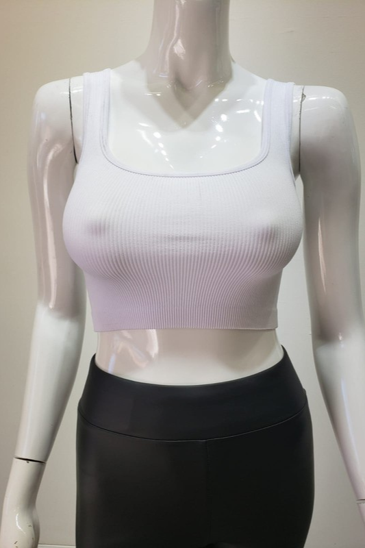 STYLED BY ALX COUTURE MIAMI BOUTIQUE White Ribbed Scoop Neck Seamless Crop Top