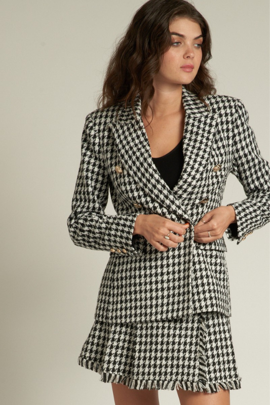 STYLED BY ALX COUTURE MIAMI BOUTIQUE Black White Checkered Fitted Blazer