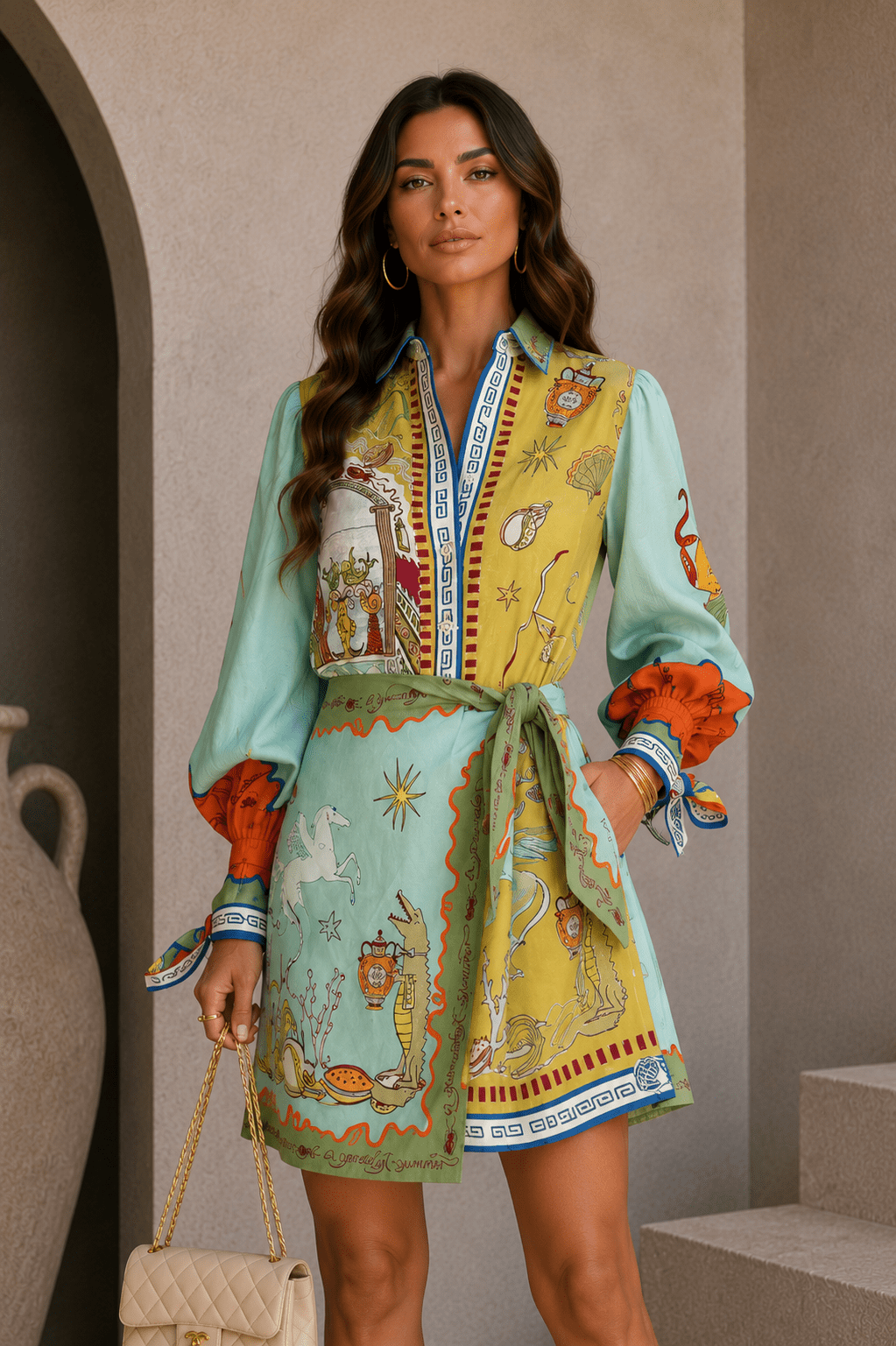 Rome Print Wrap Shirt Dress - STYLED BY ALX COUTUREDresses