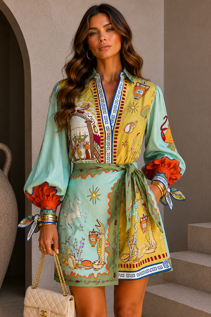 Rome Print Wrap Shirt Dress - STYLED BY ALX COUTUREDresses