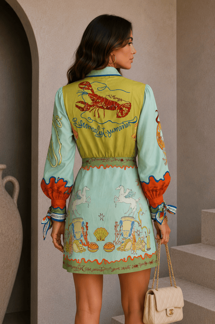 Rome Print Wrap Shirt Dress - STYLED BY ALX COUTUREDresses