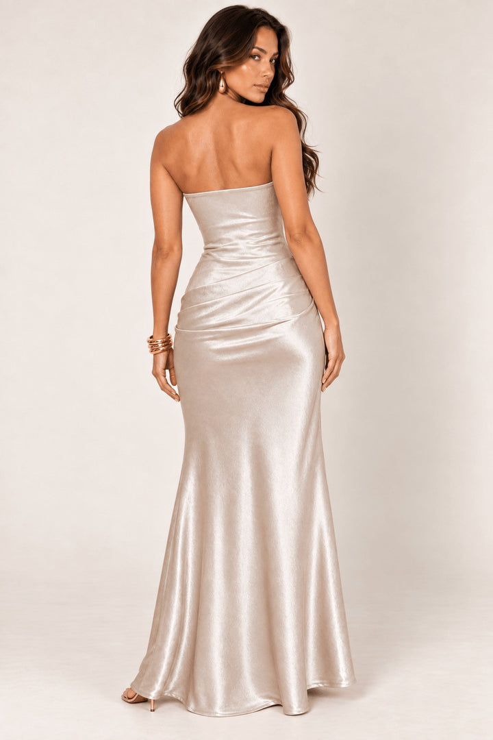 Rose Champagne Shirred Maxi Dress - STYLED BY ALX COUTUREDresses