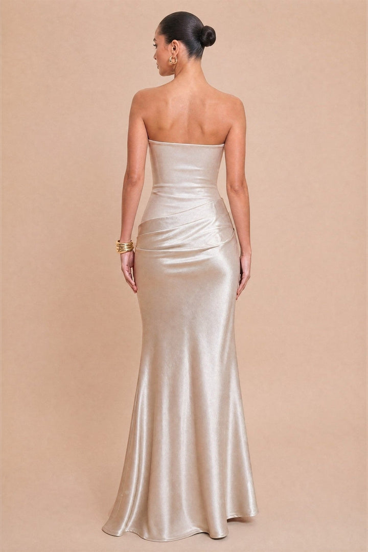 Rose Champagne Shirred Maxi Dress - STYLED BY ALX COUTUREDresses