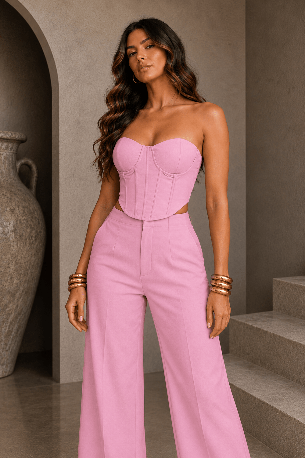 Rose Pink Corset Pant Set - STYLED BY ALX COUTUREOutfit Sets
