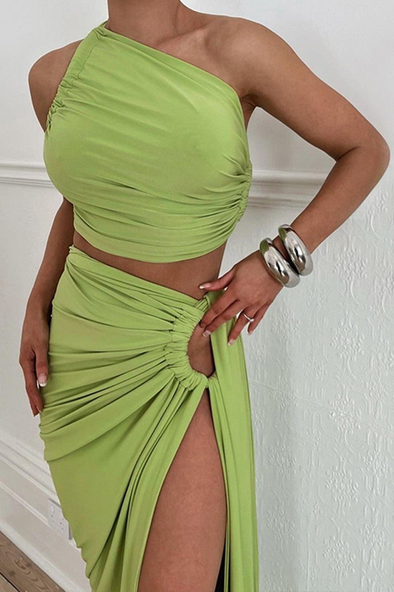 Ruched One - shoulder Two - piece Set - STYLED BY ALX COUTUREOutfit Sets