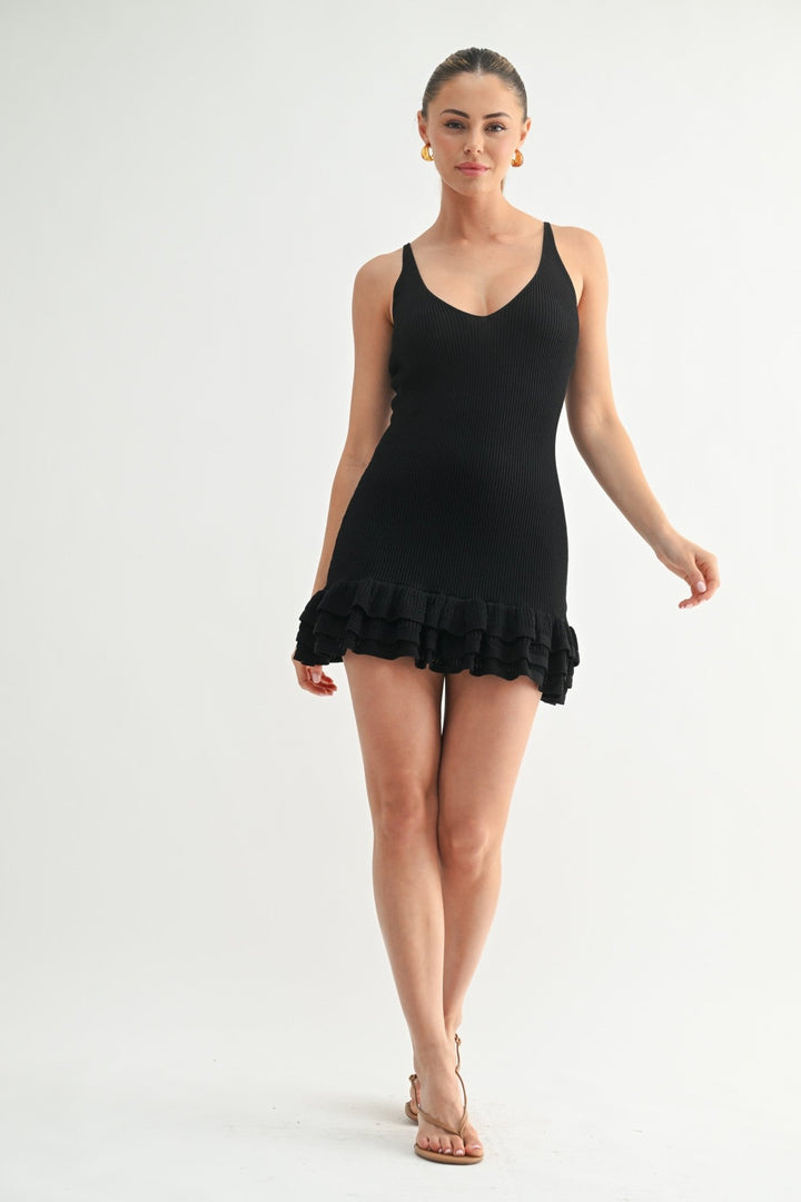 Black Ruffled Hem Knit Mini Dress – STYLED BY ALX COUTURE