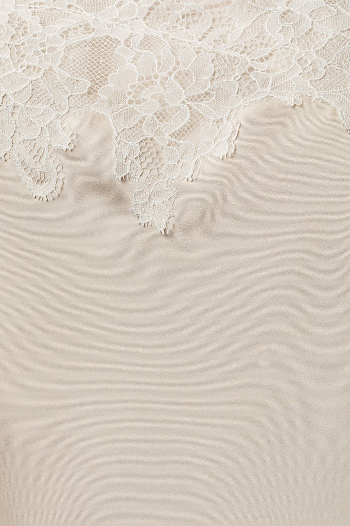 Sage White Lace Trim Asymmetrical Satin Cami Top - STYLED BY ALX COUTURETops