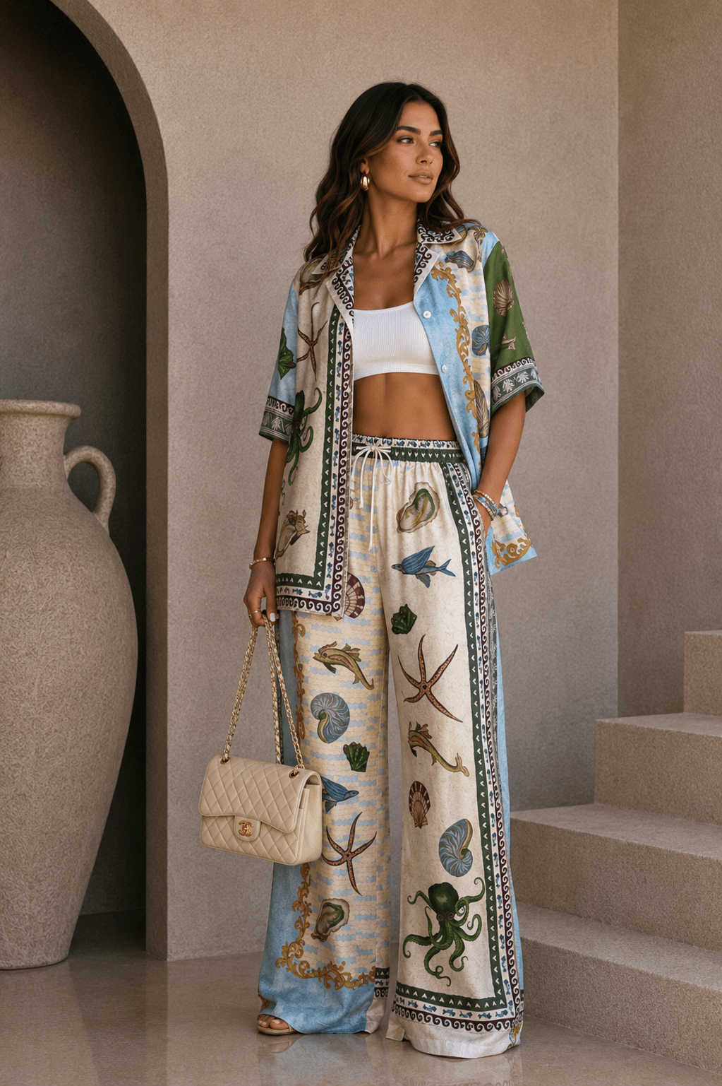 Seashell & Ocean Print Pants Set - STYLED BY ALX COUTUREOutfit Sets