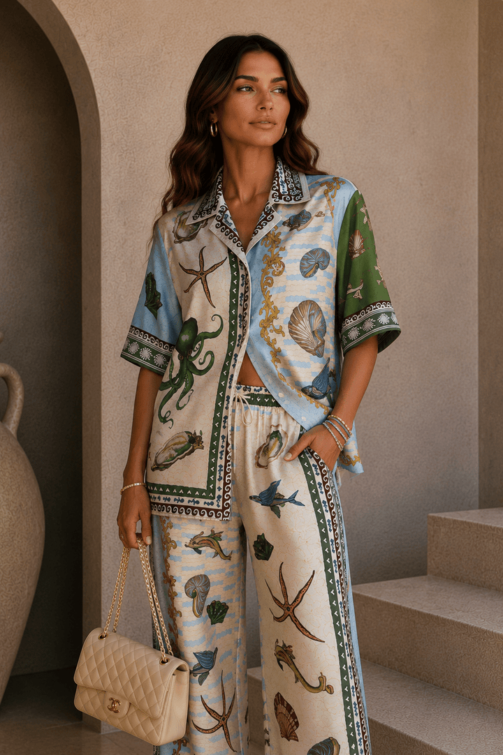 Seashell & Ocean Print Pants Set - STYLED BY ALX COUTUREOutfit Sets