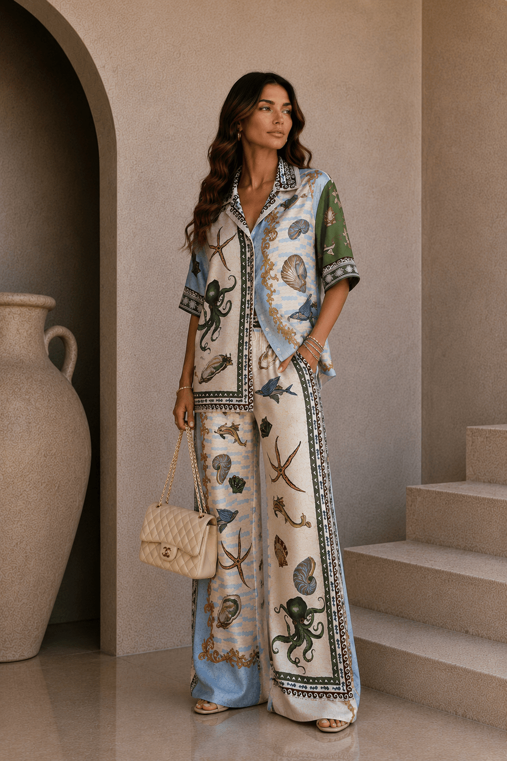 Seashell & Ocean Print Pants Set - STYLED BY ALX COUTUREOutfit Sets
