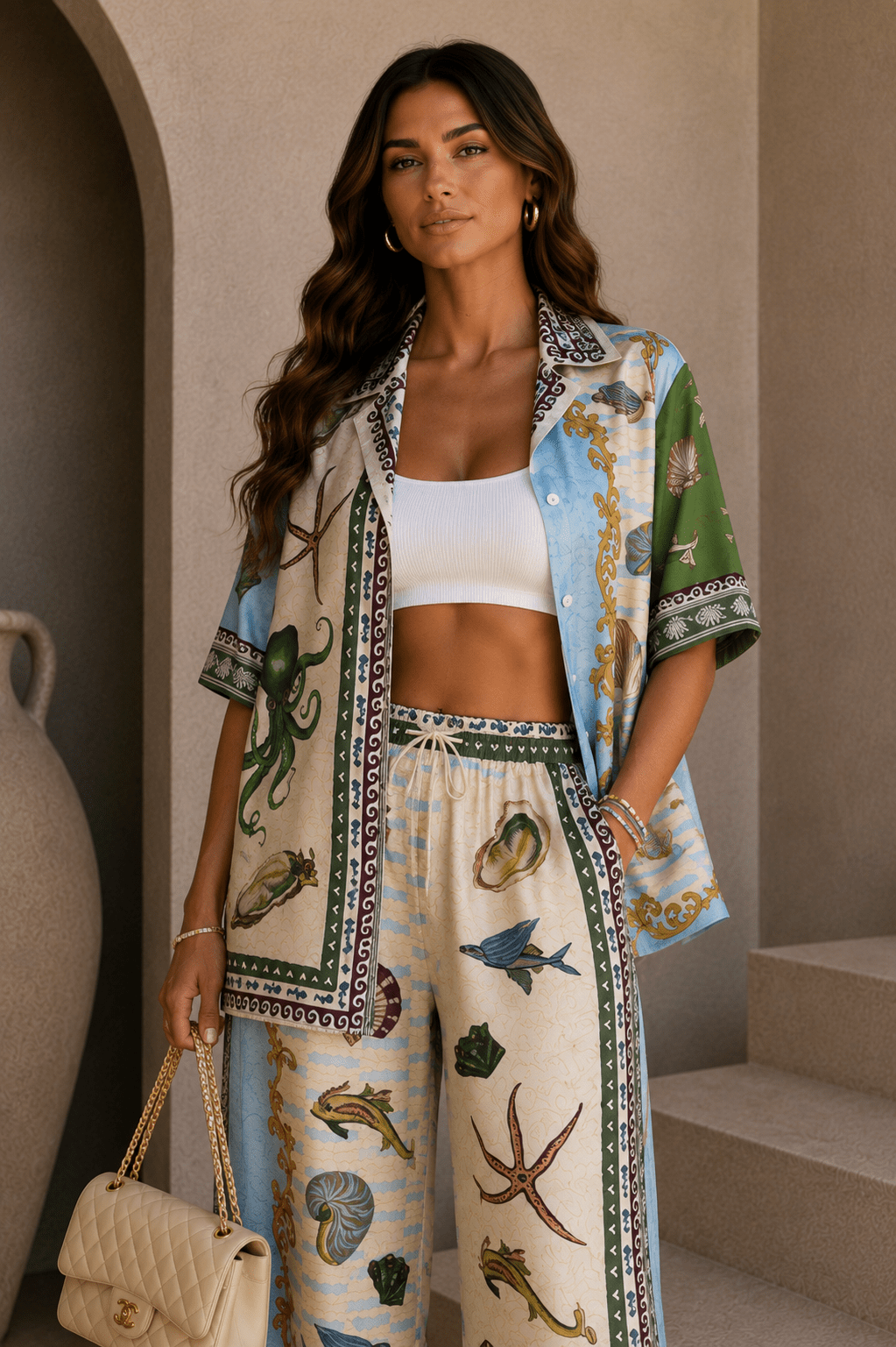 Seashell & Ocean Print Pants Set - STYLED BY ALX COUTUREOutfit Sets