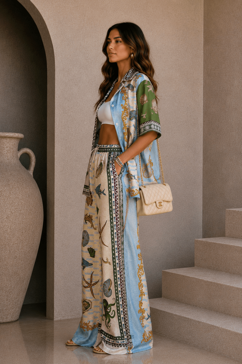Seashell & Ocean Print Pants Set - STYLED BY ALX COUTUREOutfit Sets